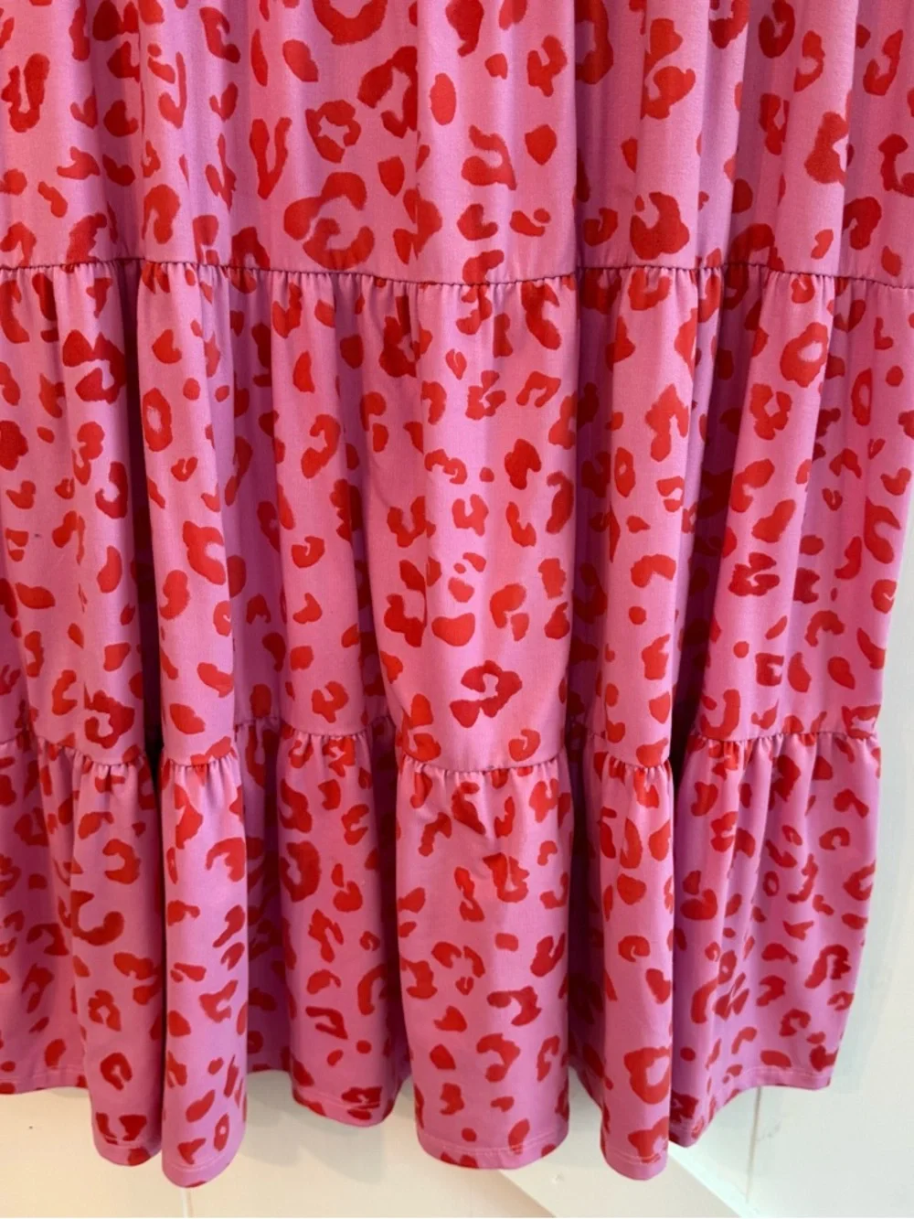 Entro Pink and Red Leopard Cheetah Mini Babydoll Dress Ruffle Sleeve Medium